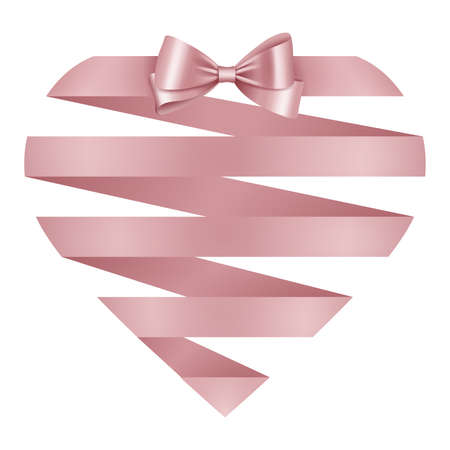 isolated heart-shaped pink ribbon and bow for valentine's day cards and backgroundsのイラスト素材