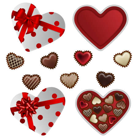 isolated white heart shaped boxes with chocolates for valentine's dayのイラスト素材