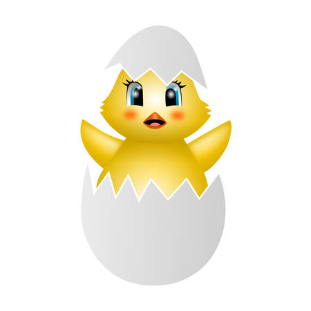 Cute chick in hatched egg. Funny Easter illustrationのイラスト素材