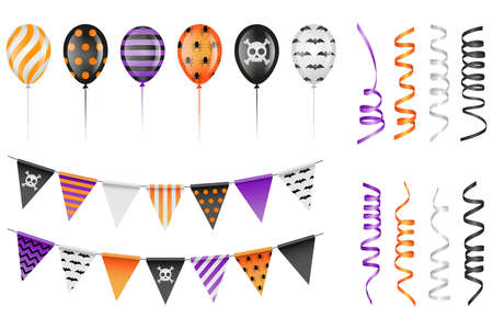 set of halloween party elements. isolated flags, balloons and streamersのイラスト素材