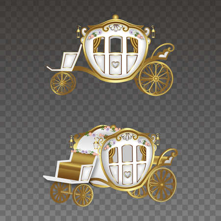Gold and white wedding carriages illustrationのイラスト素材