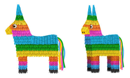 cinco de mayo elements isolated pinata donkeys illustration front and side viewのイラスト素材