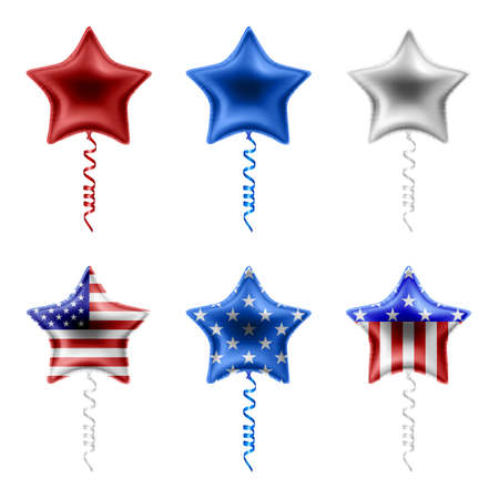 Set of isolated star shaped balloons with american flag colorsのイラスト素材