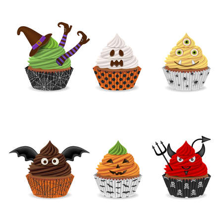 Set of isolated halloween cupcakesのイラスト素材
