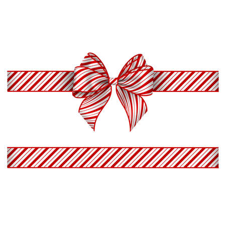 Christmas bow and ribbon with red stripes. bow with candy cane textureのイラスト素材