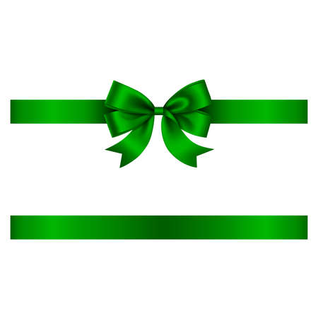 Green bow and ribbon vector. bow with ribbon for christmas and birthday decorationsのイラスト素材