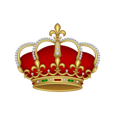isolated royal crown illustration. gold crown with diamonds and precious stonesのイラスト素材