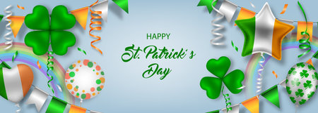 saint patrick's day banner with balloons, streamers and confettiのイラスト素材