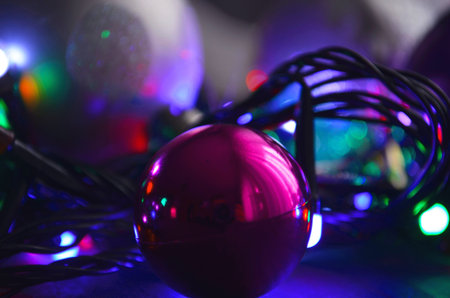 2020 with traditional New Year's balls and bright garlands on New Year's Eve