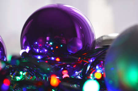 2020 with traditional New Year's balls and bright garlands on New Year's Eveの写真素材