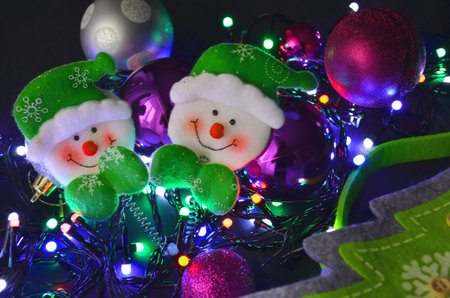 2020 with traditional New Year's balls and bright garlands on New Year's Eve