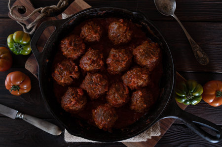 Italian meatballs with tomato sauce. Polpette alla napoletanaの写真素材