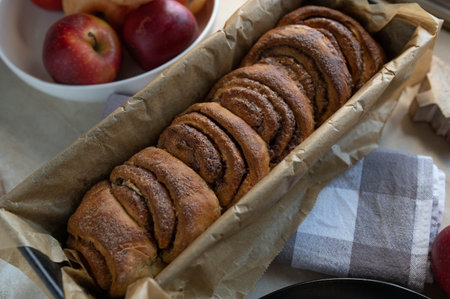 Homemade cinnamon rolls baked in a loaf pan
