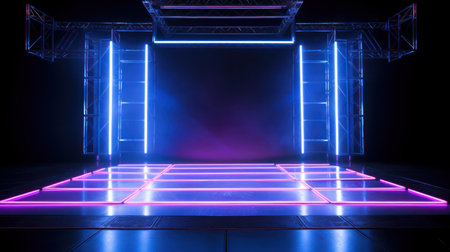LED panels modern stage, laser lights with holographic displaysの写真素材