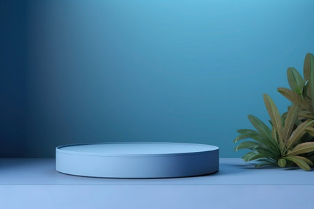 Empty round blue podium or platform for product displayの写真素材