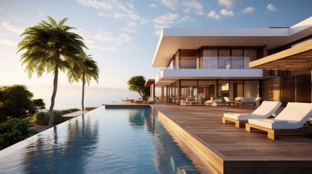 Luxury beach house with sea view swimming pool in modern design, Vacation home for big family