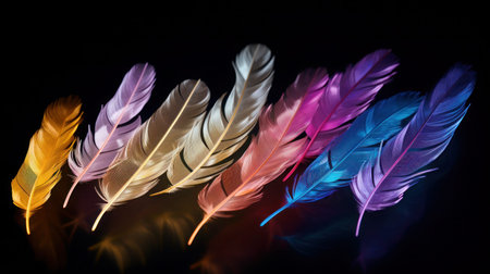 Closeup of colorful bird feather on black background, Feather wallpaper