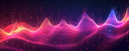 Glowing sound wave wallpaper. Spotted light graph equalizer with color gradient style background