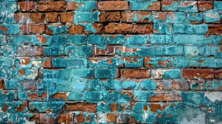Turquoise old brick wall, Horizontal formatの写真素材