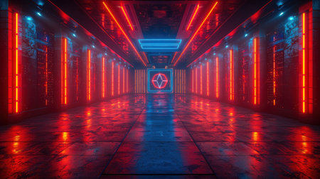 TV show set room with holographic displays and sci-fi style LED screens