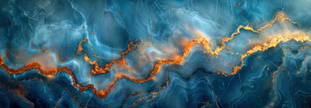 Abstract background of marble slab with interweaving of various turquoise shades with fiery wavy borderの写真素材