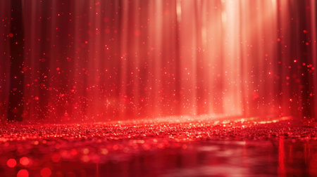 Laser beams of red light illuminate the exit from behind the scenes on awards ceremony. Modern stage...