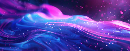 Abstract futuristic fluid background in colorful neon shades of blue, pink and cyan. Interweaving...