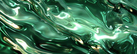 3D abstract wallpaper. Liquid smooth metal texture. Three-dimensional bright green background. Metal...