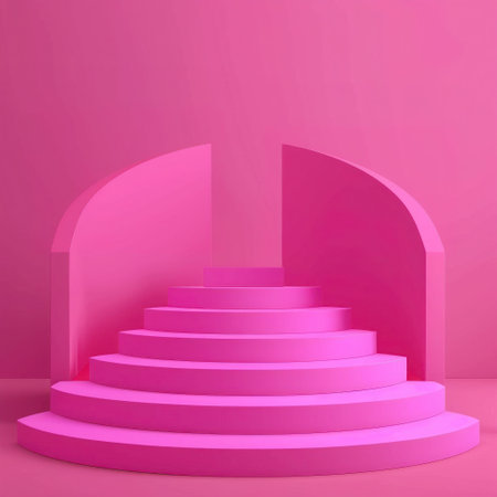 Vibrant pink color 3D podium on pink background for product presentation