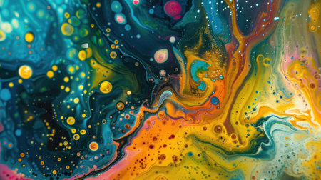 Abstract background made using liquid acrylic technique, displaying sparks of joy and pain, rage and celebrationの写真素材
