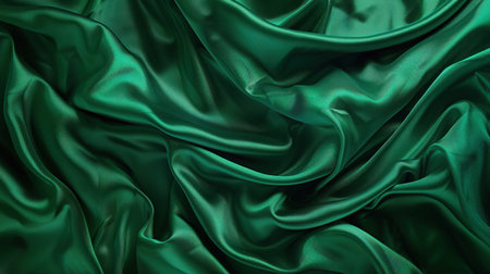 Texture of bright green silk with small folds in the form of waves, softly reflecting lightの写真素材