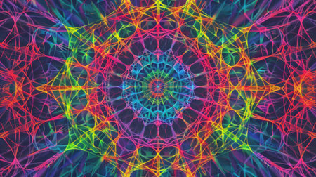 Abstract web of rainbow colors with an optical illusion of infinite perspective. Abstract futuristic...