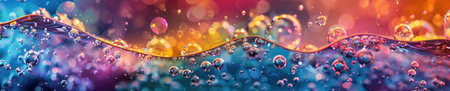 Abstract pattern with bright multi-colored paints with bubbles and waves, chaotically intertwining with each other in dynamic art compositionの写真素材
