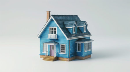 Blue house mockup. Miniature in the form of a plastic toy figureの写真素材