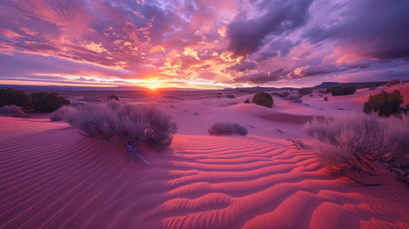 Sunset in the pink desert. Pink and lilac sand dunesの写真素材
