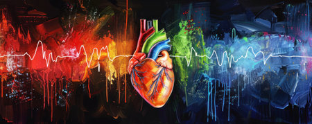 Colorful banner showing dramatic sensation of heartbeat. Heart cardiogramの写真素材