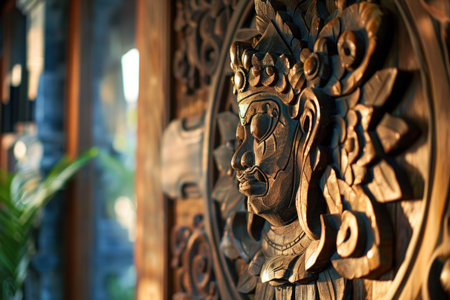 Interior design element on wooden door in a hotel in Bali