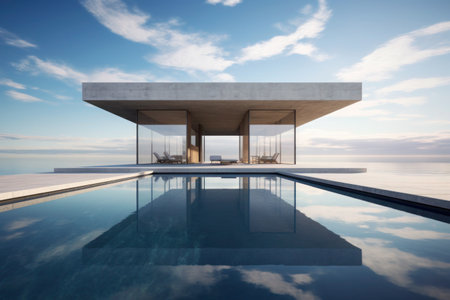 Luxury secluded relaxation area by the infinity pool overlooking the seaの写真素材