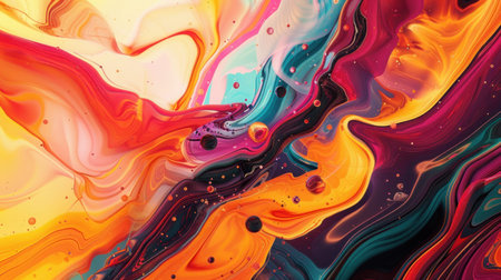 Abstract bright drawing made using liquid acrylic technique. Art of painting with liquid acrylic