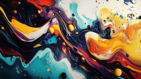 Abstract bright drawing made using liquid acrylic technique. Art of painting with liquid acrylic