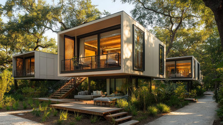 Modular two-story homes set in a tree-lined community