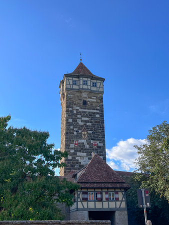 Roederturm Tower - defensive structure city of the 13th century, Rothenburg ob der Tauber, Bavaria, Germanyの写真素材