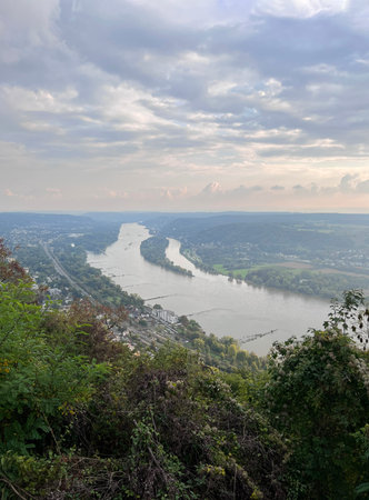 View of the Rhine River from the top of Drachenfels Mountain in Konigswinter, North...