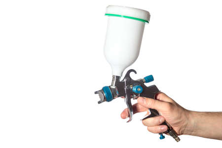 pulverizer in a man's hand on a white background, isolatedの写真素材