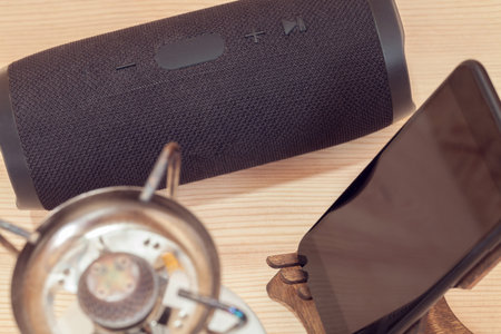 camping set with portable speaker and gas burner