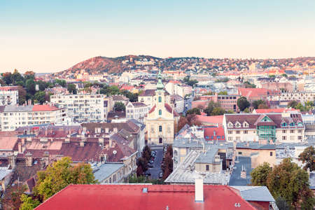 historic church against the background of the cityscape in Budapestの写真素材