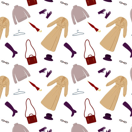 autumn pattern of fashionable womens clothing and accessoriesのイラスト素材
