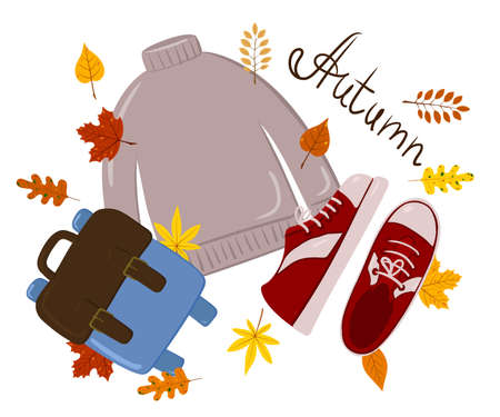 postcard with autumn image, leaves and with inscriptionのイラスト素材