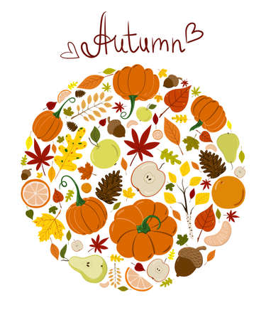Postcard Autumn circle with the inscription in orangeのイラスト素材