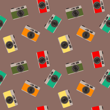 pattern of five cameras in retro style on a colored backgroundのイラスト素材